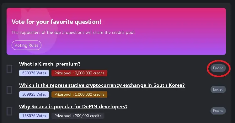 участь у голосуваннях у рамках програми "Vote to Earn"
